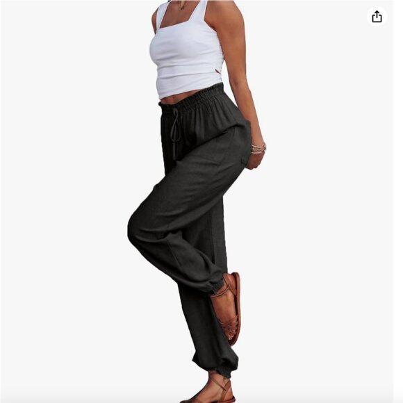 LYANER Women's Casual High Waisted Elastic Drawstring Pants With Pockets -L - Picture 6 of 8